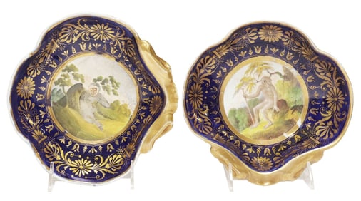 (2) COALPORT (ATTRIB) 'ANIMAL SERVICE' SHELL-SHAPED DISHES