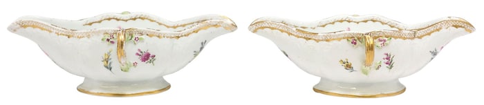 (2) MEISSEN PARCEL-GILT & PAINTED PORCELAIN SAUCE BOATS