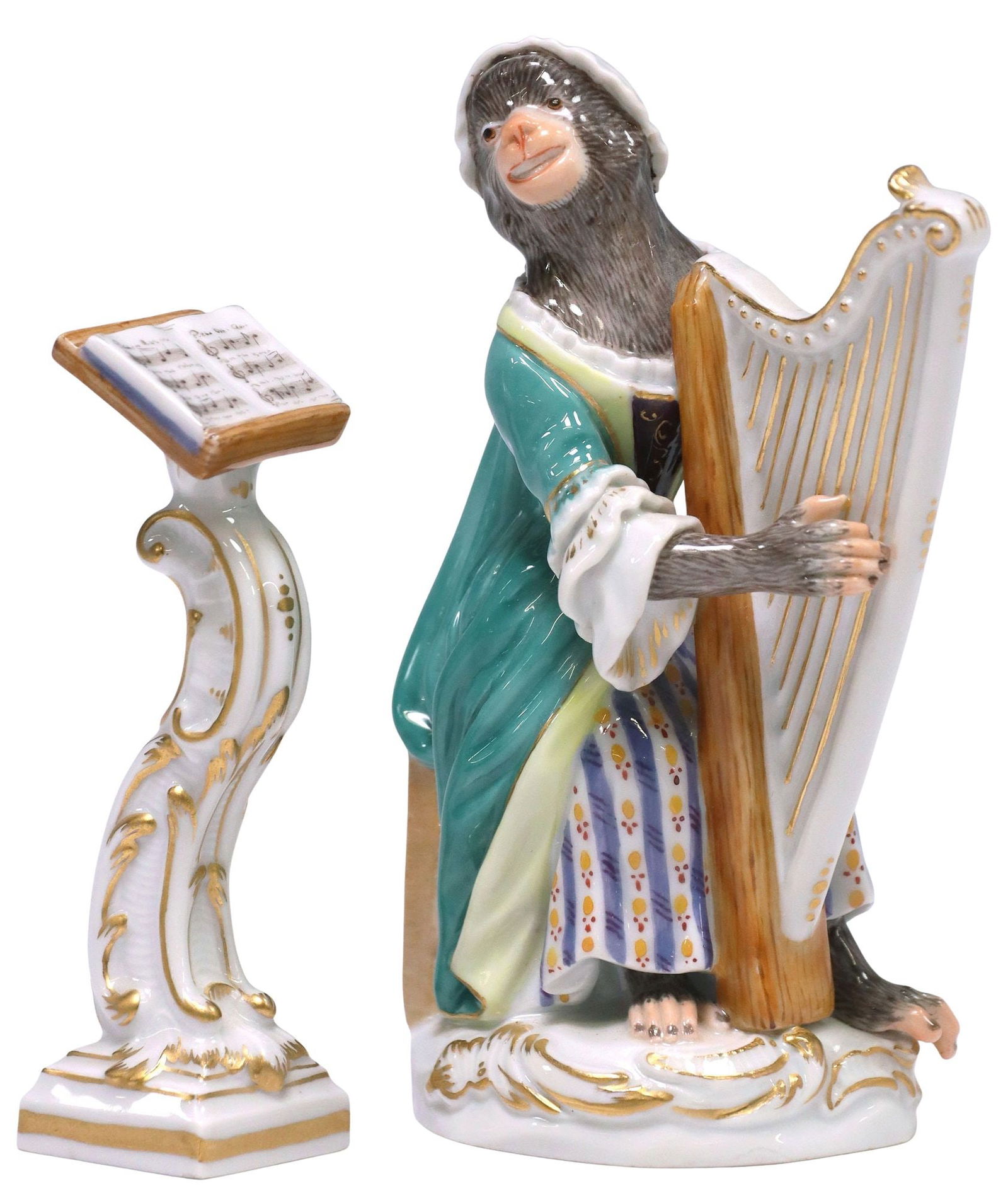 (2) MEISSEN PORCELAIN KANDLER MONKEY ORCHESTRA HARPIST & MUSIC STAND (1 of 5)