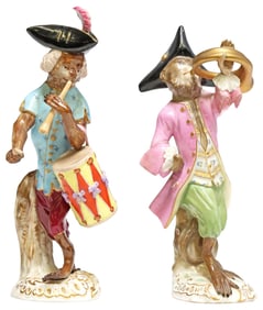(2) MEISSEN PORCELAIN KANDLER MONKEY ORCHESTRA MUSICIANS