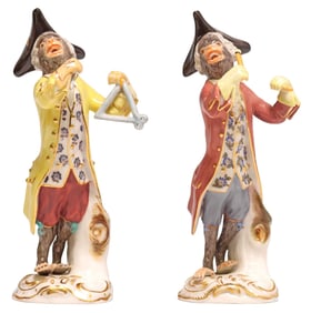 (2) MEISSEN PORCELAIN KANDLER MONKEY ORCHESTRA PERCUSSIONISTS