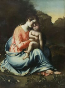 ITALIAN SCHOOL PAINTING MADONNA & CHILD, 39" X 28.75"