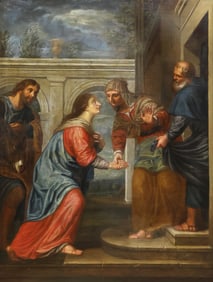 ITALIAN SCHOOL PAINTING THE VISITATION, 54.25" X 41.5"