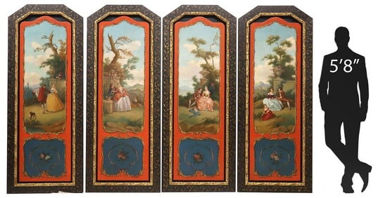 (4) FRAMED FRENCH STYLE FIGURAL PAINTED ARCHITECTURAL WALL PANELS, 75"H