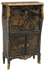 FRENCH ORMOLU-MOUNTED BLACK LACQUER CHINOISERIE SECRETAIRE A ABATTANT