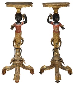(2) VENETIAN PARCEL-GILT & POLYCHROME-DECORATED FIGURAL TORCHIERES