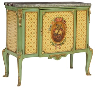 LOUIS XV STYLE POLYCHROME-PAINTED COMMODE A VANTAUX