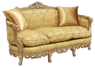 LOUIS XVI STYLE PARCEL-GILT & GREY-PAINTED CANAPE SOFA
