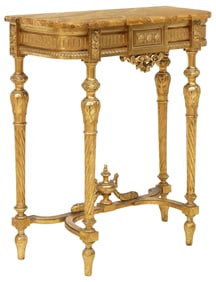 LOUIS XVI STYLE ONYX-TOP GILTWOOD CONSOLE TABLE