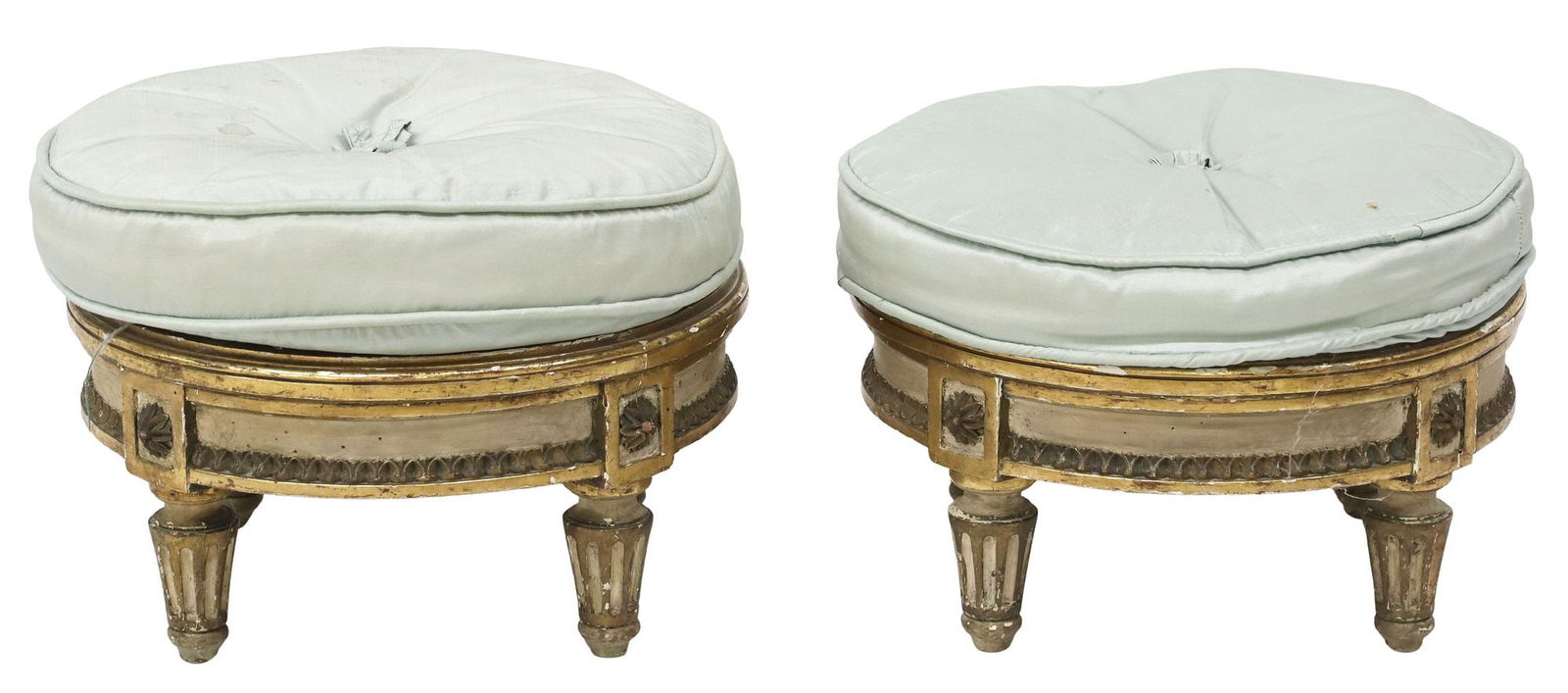 (2) PETITE FRENCH LOUIS XVI STYLE PARCEL GILT CANED FOOTSTOOLS WITH CUSHIONS (1 of 7)