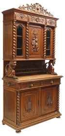FRENCH HENRI II STYLE MARBLE-TOP WALNUT 'HUNT' SIDEBOARD, 104.5"H