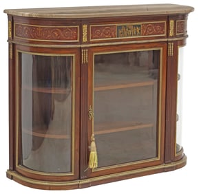 LOUIS XVI STYLE MARBLE-TOP PAINTED MAHOGANY BUFFET VITRINE