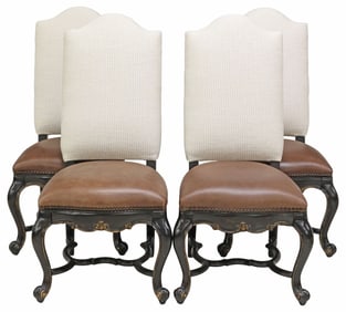 (4) HOOKER FURNITURE LOUIS XV STYLE LEATHER-SEAT HIGHBACK DINING CHAIRS