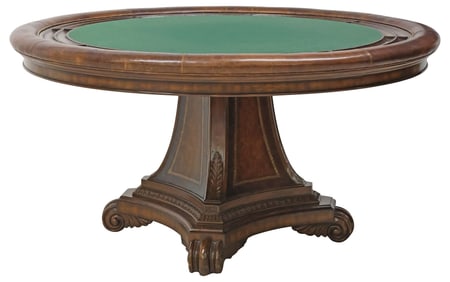 MAITLAND-SMITH LEATHER-CLAD FELT-TOP POKER TABLE, 62"DIAM