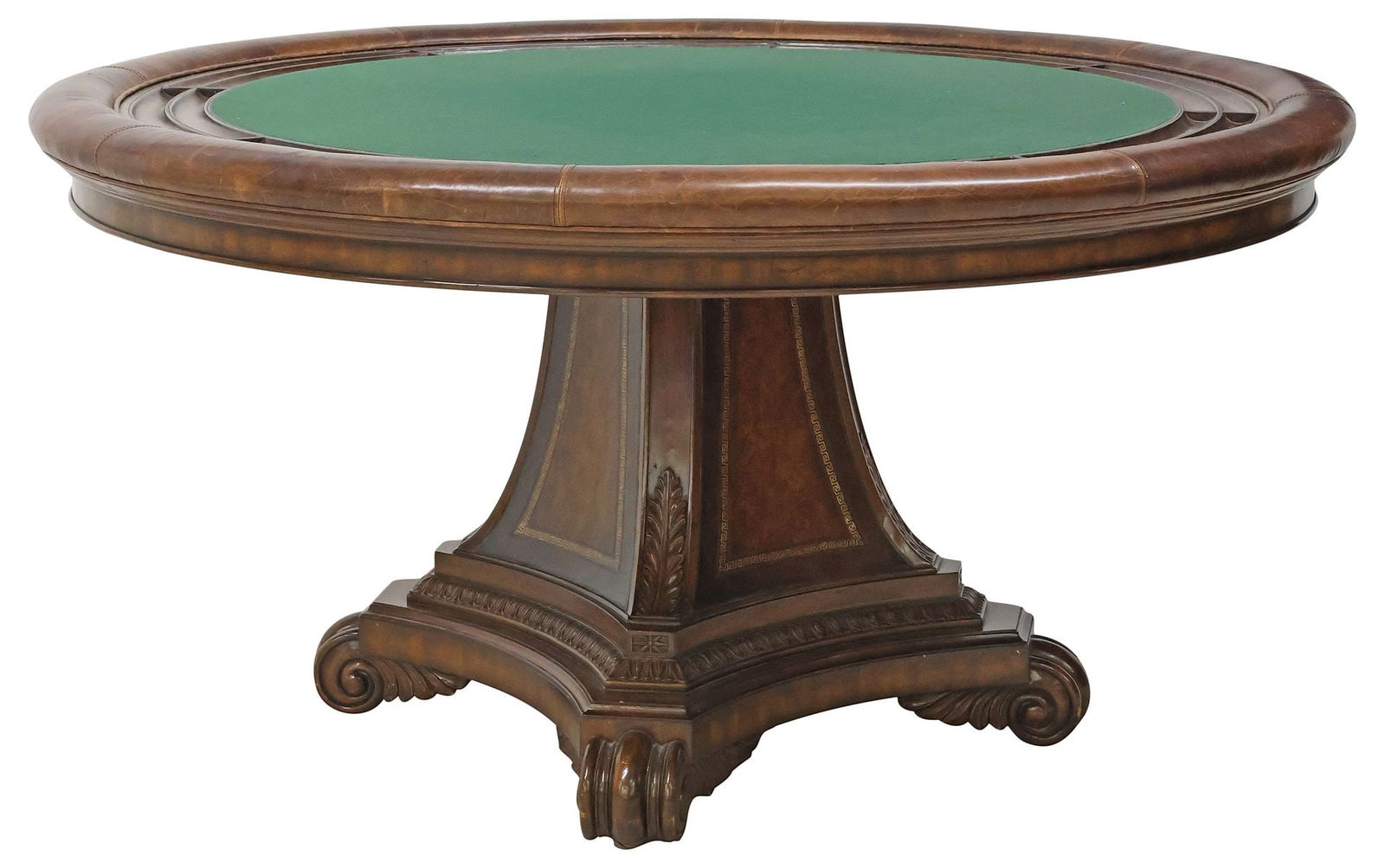 MAITLAND-SMITH LEATHER-CLAD FELT-TOP POKER TABLE, 62"DIAM (1 of 6)
