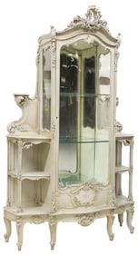 FRENCH LOUIS XVI STYLE CARVED & PAINTED VITRINE CABINET, 83.5"H X 52"W