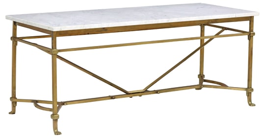 CONTEMPORARY RECTANGULAR MARBLE-TOP BRASS COFFEE TABLE