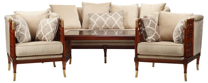 (4) CONTEMPORARY CARACOLE (ATTRIB.) UPHOLSTERED 'LATTICE' SALON SET