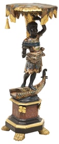 VENETIAN PARCEL-GILT & POLYCHROME-DECORATED GONDOLIER TORCHERE