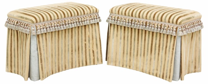(2) CONTEMPORARY CUSTOM UPHOLSTERED SKIRTED OTTOMANS