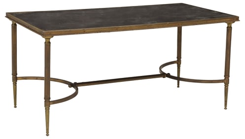 FRENCH RECTANGULAR BRASS EGLIOMISE COFFEE TABLE