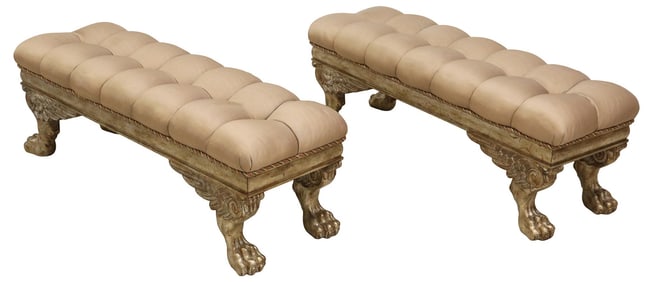 (2) EMPIRE STYLE SILVER-GILTWOOD BENCHES