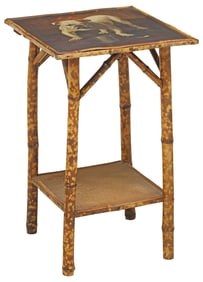 VICTORIAN BAMBOO SIDE TABLE PAINTED WITH AN ENGLISH BULLDOG