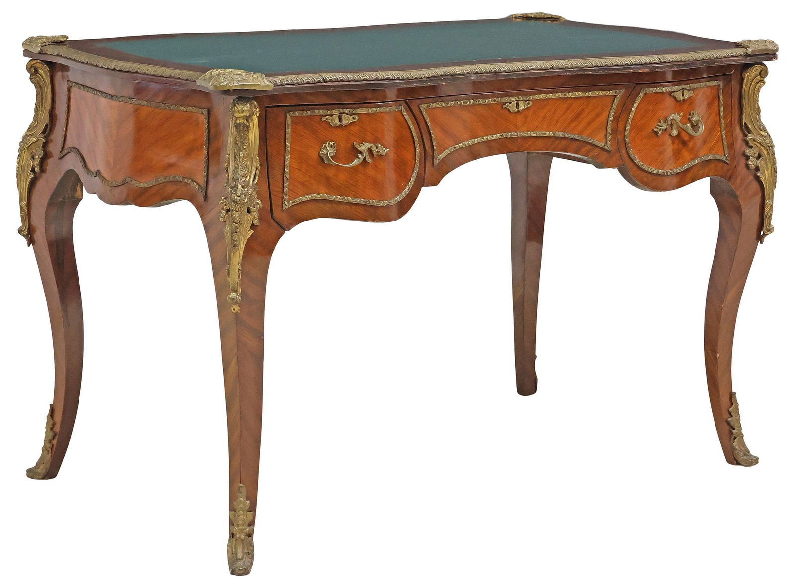 FRENCH LOUIS XV STYLE LEATHER-INSET MAHOGANY BUREAU PLAT (1 of 5)