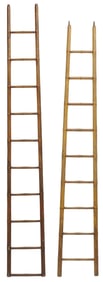 (2) DECORATIVE VICTORIAN OAK LIBRARY HOOK LADDERS