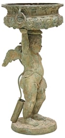 CONTINENTAL VERDIGRIS-PATINATED BRONZE CUPID GARDEN PLANTER, 39"H