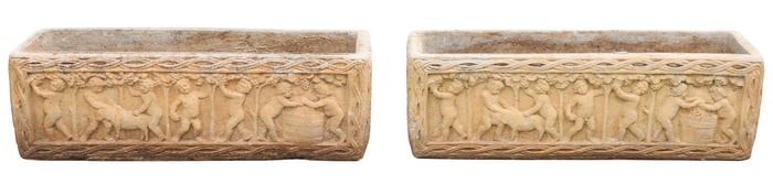 (2) CLASSICAL STYLE CAST CONCRETE BACCHIAN FIGURAL GARDEN PLANTERS