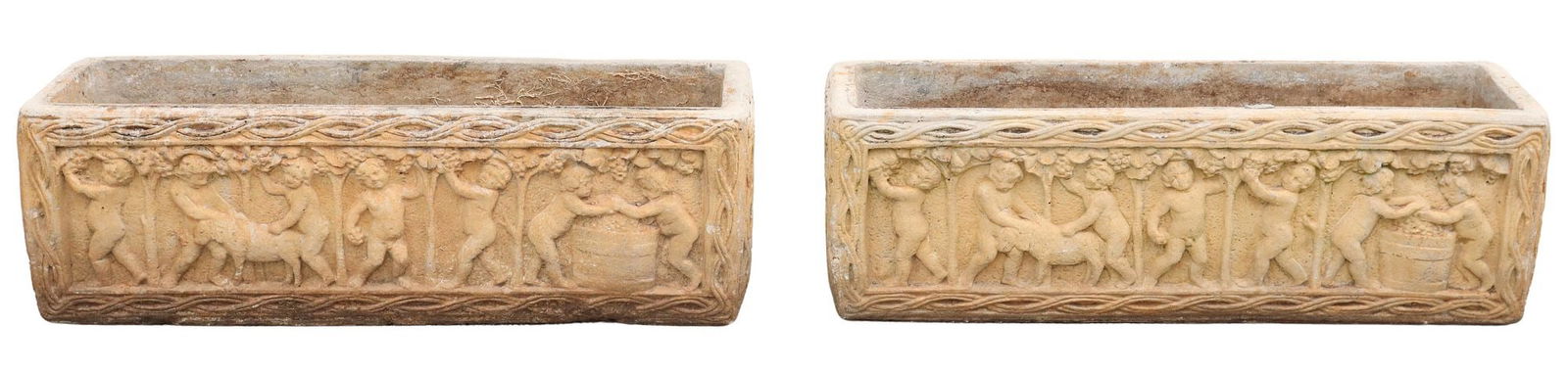 (2) CLASSICAL STYLE CAST CONCRETE BACCHIAN FIGURAL GARDEN PLANTERS (1 of 5)