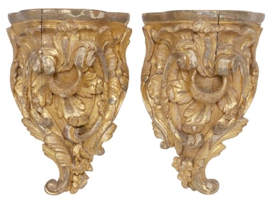 (2) FRENCH LOUIS XV STYLE CARVED GILTWOOD WALL BRACKETS