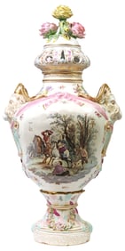 LARGE MEISSEN STYLE PORCELAIN POTPOURRI VASE & COVER, 28"H