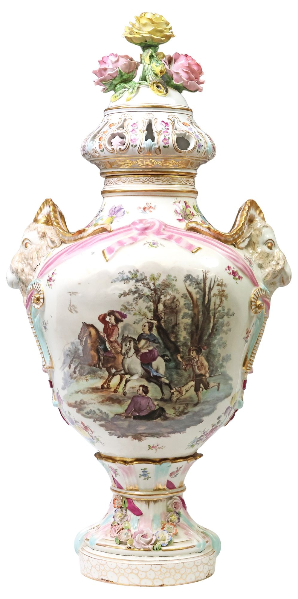 LARGE MEISSEN STYLE PORCELAIN POTPOURRI VASE & COVER, 28"H (1 of 6)