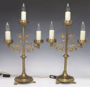 (2) GOTHIC REVIVAL THREE-LIGHT CANDELABRA TABLE LAMPS