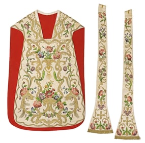 (2) FINE ITALIAN GOLDWORK EMBROIDERY CHASUBLE & MANIPLE