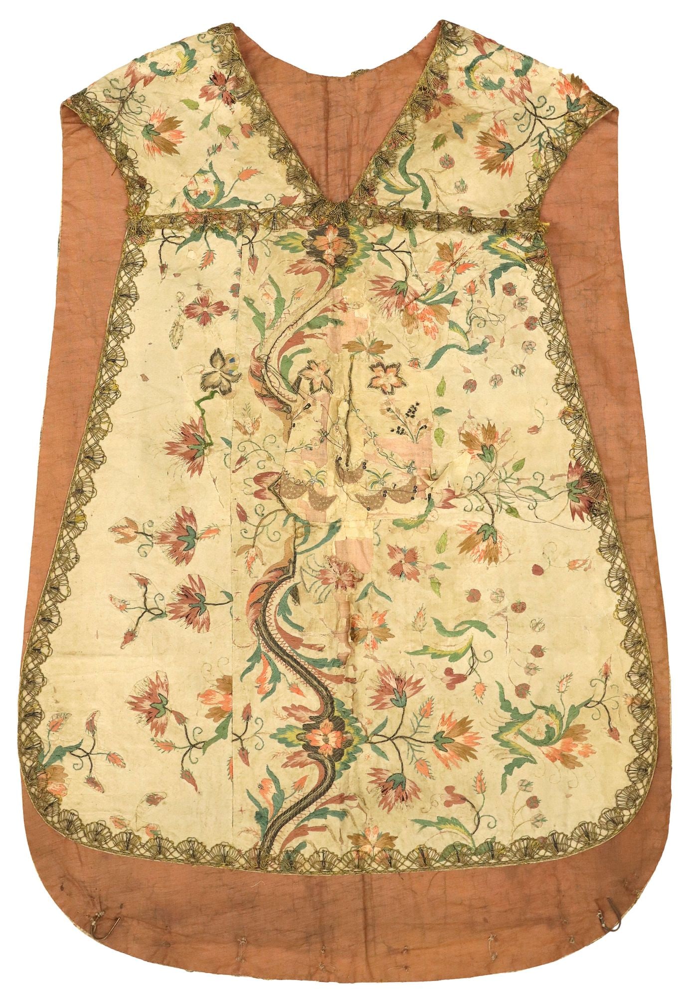 METALLIC THREAD-EMBROIDERED LITURGICAL CHASUBLE VESTMENT, 18TH C. (1 of 4)