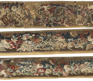 (3) ANTIQUE FRENCH AUBUSSON WOVEN TAPESTRY BORDER FRAGMENTS