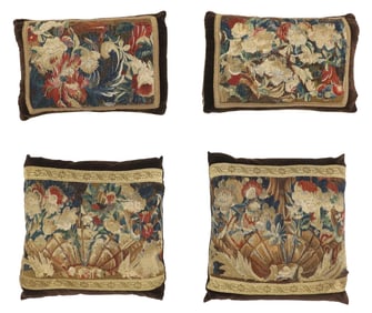 (4) GROUP OF THROW PILLOWS, ANTIQUE TAPESTRY FRONT PANELS