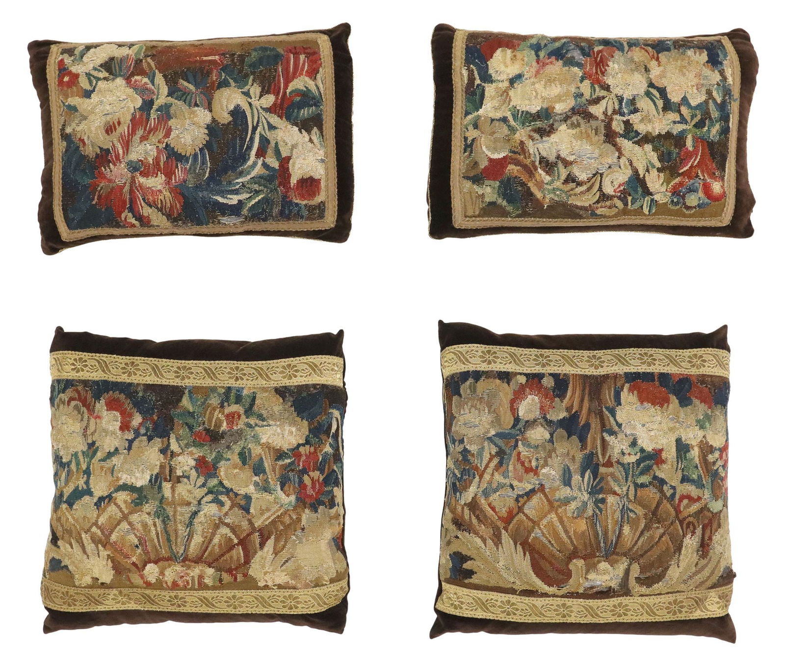 (4) GROUP OF THROW PILLOWS, ANTIQUE TAPESTRY FRONT PANELS (1 of 2)