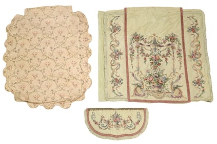 (3) CUSTOM SILK & NEEDLEPOINT-EMBROIDERED TEXTILE FRAGMENTS