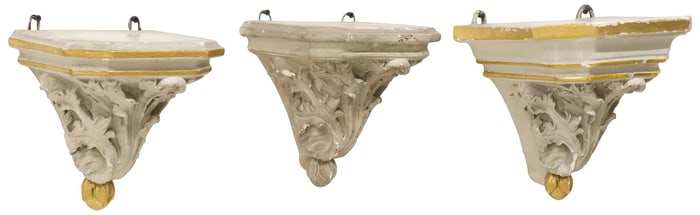 (3) NEOCLASSICAL STYLE CAST COMPOSITE ACANTHUS LEAF CORBELS/ BRACKETS