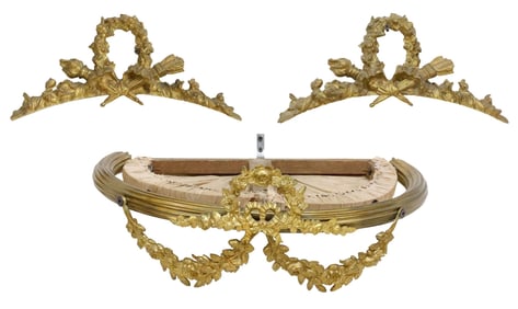 (3) LOUIS XVI STYLE GILT BRONZE CANOPY BED CROWN & SWAG MOUNTS