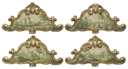 (4) ITALIAN VENETIAN PARCEL GILT & PAINTED CIEL DE LIT / PELMET PLAQUES