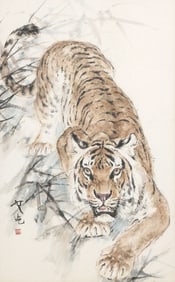 WENG WENGUANG (1948-2021) INK & COLOR PAINTING PROWLING TIGER