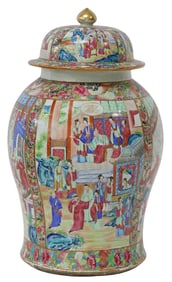 CHINESE EXPORT FAMILLE ROSE ENAMELED PORCELAIN TEMPLE JAR, 25"H