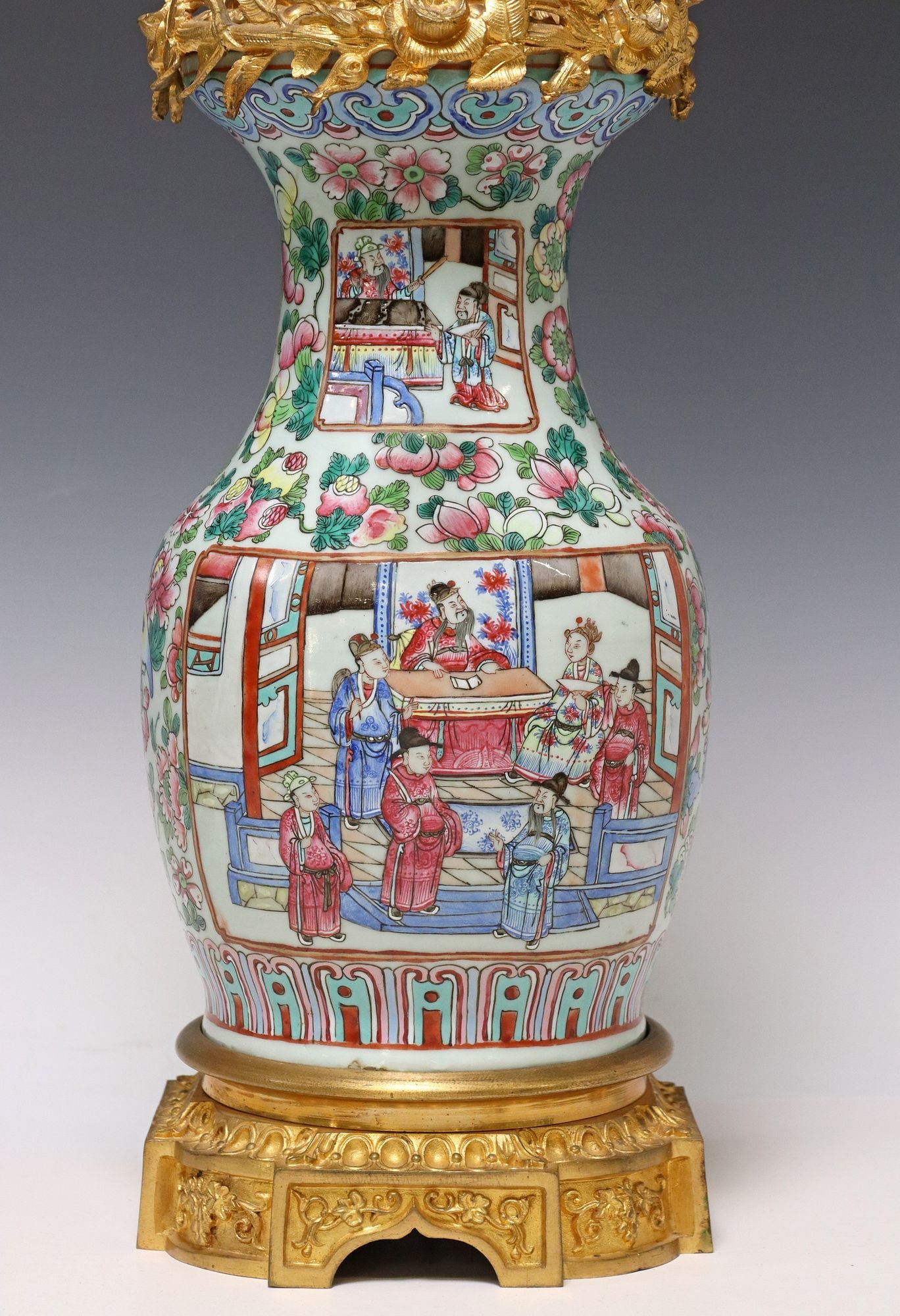CHINESE FAMILLE ROSE PORCELAIN VASE 2-LIGHT TABLE LAMP (1 of 5)