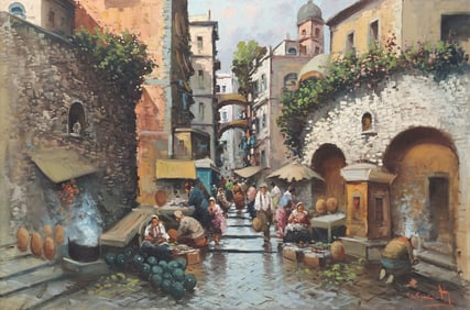GIOVANNI GUIDOTTI (20TH C.) ITALIAN STREET MARKET, 39.5" X 59"