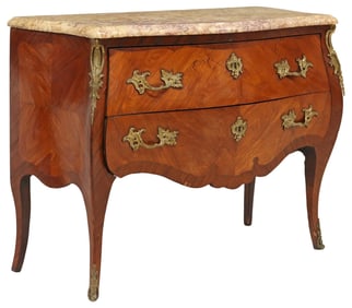 FRENCH LOUIS XV STYLE MARBLE-TOP ROSEWOOD & MAHOGANY COMMODE